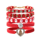Fashionable hollowed out love for the Virgin Mary of religion handmade woven bracelet set with multiple layered layered diamond inlaid bracelets