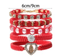 Fashionable hollowed out love for the Virgin Mary of religion handmade woven bracelet set with multiple layered layered diamond inlaid bracelets
