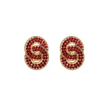 Colored diamond interlocking multi-layer circular alloy diamond inlaid geometric earrings