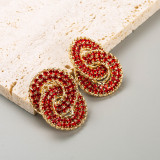 Colored diamond interlocking multi-layer circular alloy diamond inlaid geometric earrings