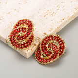 Colored diamond interlocking multi-layer circular alloy diamond inlaid geometric earrings