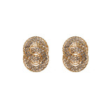 Colored diamond interlocking multi-layer circular alloy diamond inlaid geometric earrings