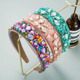 Colorful turquoise inlaid with diamond and wide edge fabric headband hair accessories