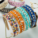 Colorful turquoise inlaid diamond wide edge headband hair accessories