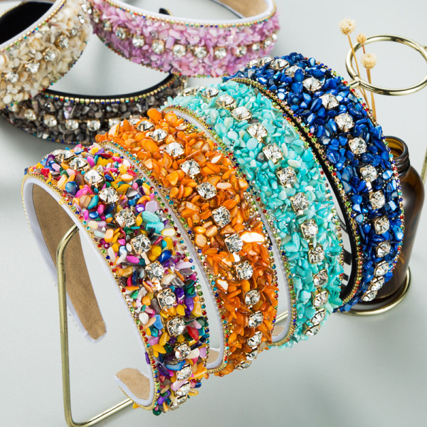 Colorful turquoise inlaid diamond wide edge headband hair accessories
