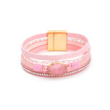 Crystal Diamond Beaded Magnetic Buckle Leather Bracelet