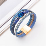 Crystal Diamond Beaded Magnetic Buckle Leather Bracelet