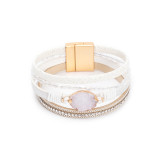 Crystal Diamond Beaded Magnetic Buckle Leather Bracelet