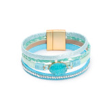 Crystal Diamond Beaded Magnetic Buckle Leather Bracelet