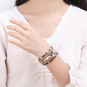 Leopard print multi-layer leather magnetic buckle bracelet