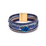 Crystal Diamond Beaded Magnetic Buckle Leather Bracelet