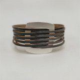 Fashionable metal square accessory multi-layer color blocking leather magnetic buckle bracelet