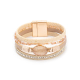 Crystal Diamond Beaded Magnetic Buckle Leather Bracelet