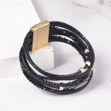 Fashionable Bohemian PU leather bracelet with alloy magnetic buckle multi-layer bracelet