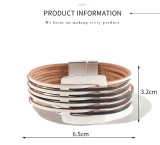 Fashionable metal square accessory multi-layer color blocking leather magnetic buckle bracelet