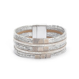 Bohemian style multi-layer color blocking leather magnetic buckle wide bracelet