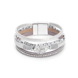 Crystal Diamond Beaded Magnetic Buckle Leather Bracelet