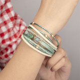 Fashionable Bohemian PU leather bracelet with alloy magnetic buckle multi-layer bracelet