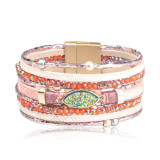 Fashionable Bohemian PU leather bracelet with alloy magnetic buckle multi-layer bracelet