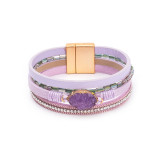 Crystal Diamond Beaded Magnetic Buckle Leather Bracelet