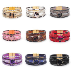 Leopard print multi-layer leather magnetic buckle bracelet