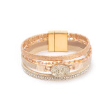 Crystal Diamond Beaded Magnetic Buckle Leather Bracelet