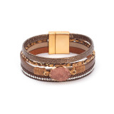 Crystal Diamond Beaded Magnetic Buckle Leather Bracelet