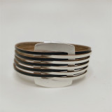 Fashionable metal square accessory multi-layer color blocking leather magnetic buckle bracelet