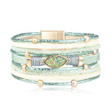 Fashionable Bohemian PU leather bracelet with alloy magnetic buckle multi-layer bracelet