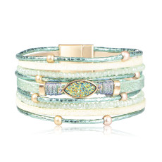 Fashionable Bohemian PU leather bracelet with alloy magnetic buckle multi-layer bracelet