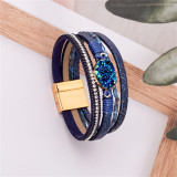 Crystal Diamond Beaded Magnetic Buckle Leather Bracelet