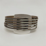 Fashionable metal square accessory multi-layer color blocking leather magnetic buckle bracelet