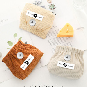 Automatic Closing Fragment Lipstick Bag Portable Corduroy Storage Small Bag fit 20MM  Snaps button jewelry wholesale