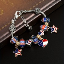 American Flag Independence Day Five pointed Star DIY Beaded Bracelet Metal Drop Oil Jewelry