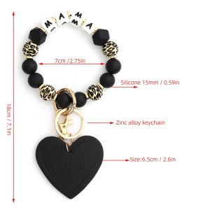 Love MAMA Bracelet Mother's Day Keychain Leopard Pattern Silicone Bead Bracelet