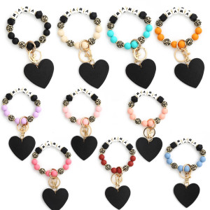 Love MAMA Bracelet Mother's Day Keychain Leopard Pattern Silicone Bead Bracelet