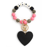 Love MAMA Bracelet Mother's Day Keychain Leopard Pattern Silicone Bead Bracelet