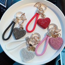 Love Keychain with Diamond Leather Rope Car Keychain Bag Pendant