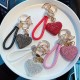 Love Keychain with Diamond Leather Rope Car Keychain Bag Pendant