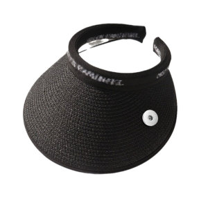 Sunshade hat for summer women's outdoor UV protection, black glue empty top hat with large eaves, UV foldable face covering fit 20MM  Snaps button jewelry wholesale