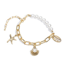 Ocean Summer Beach Starfish Shell Pendant Pearl Spliced Chain Bracelet