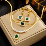 Stainless Steel Square Zircon Bracelet Earrings Necklace