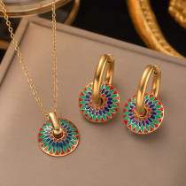 Stainless steel drop glaze colored earring necklace
