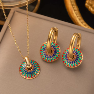 Stainless steel drop glaze colored earring necklace