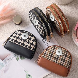 Fabric Zero Wallet Double Zipper Short Wallet Key Card Bag Coin Bag Fashionable fit 20MM  Snaps button jewelry wholesale