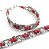 Natural stone bead alloy bracelet