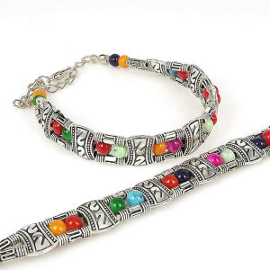 Natural stone bead alloy bracelet