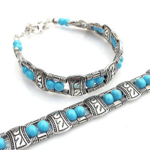 Natural stone bead alloy bracelet