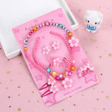Children's Resin Necklace Bracelet Four Piece Set Ring Earrings Girls' Plastic Flower Set