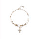 Stainless Steel Jewelry Set Full Diamond Cross Necklace Pendant Double Row Pearl Bracelet